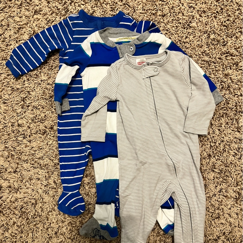 Set of 3 3-6M Baby Zip-up Pajamas with Feet